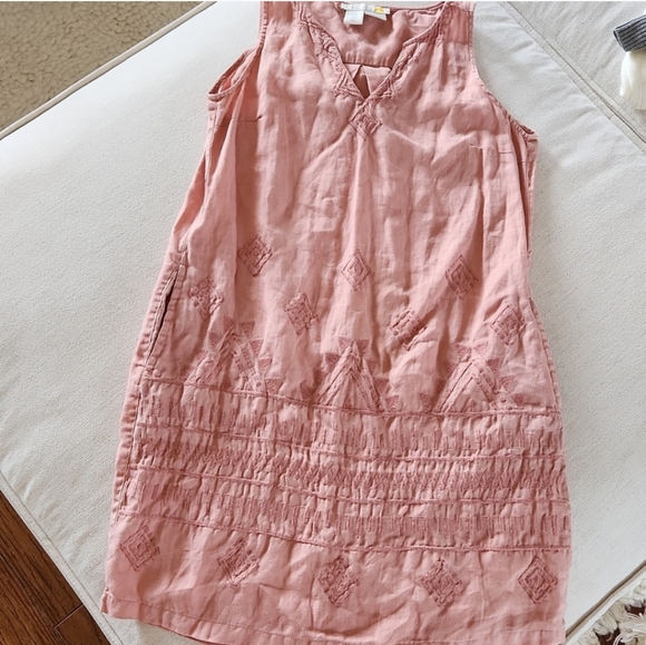 C&C Embroidered Peach Pink Linen Dress Size Small - Picture 7 of 7